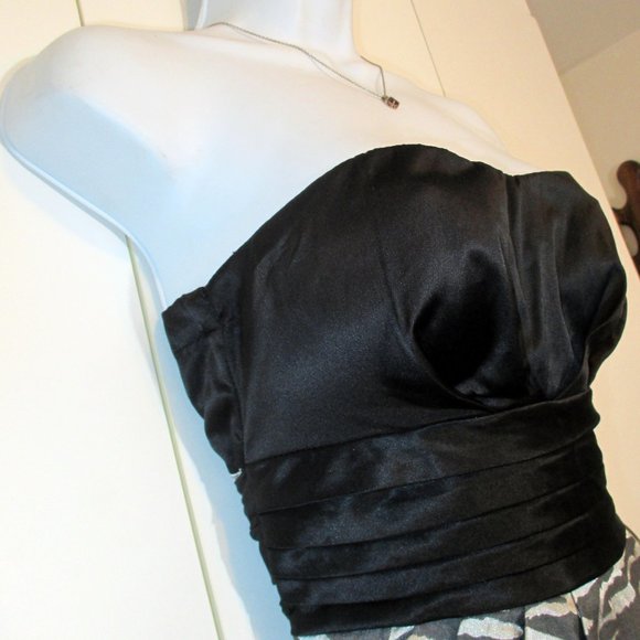 SNAP STRAPLESS Silver/Black Zebra PADDED Top SZ3 zipper back with pockets DRESS - Picture 2 of 12